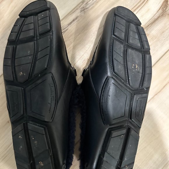 Salvatore Ferragamo Men\'s Black Leather Fur Lined Slip On Loafer main image 8